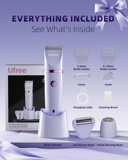 Ufree Bikini Trimmer Set – Pampering Self-Care Gift for Friends, IPX7 Waterproof Electric Shaver for Women