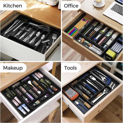 Ukeetap Extra Large Silverware Organizer – Efficient Home Office and Kitchen Drawer System, Expandable BPA-Free Flatware Tray