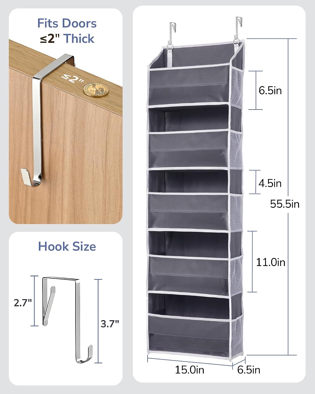 ULG Minimalist Hanging Organizer – Clean Line Door Storage for Bedroom and Bathroom, 5 Pocket