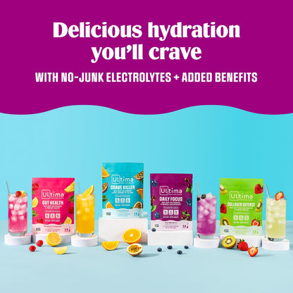 Ultima Replenisher Desk Friendly Electrolyte Stickpacks - Raspberry Lemonade Gut Health Powder for Office Focus and Midday Hydration
