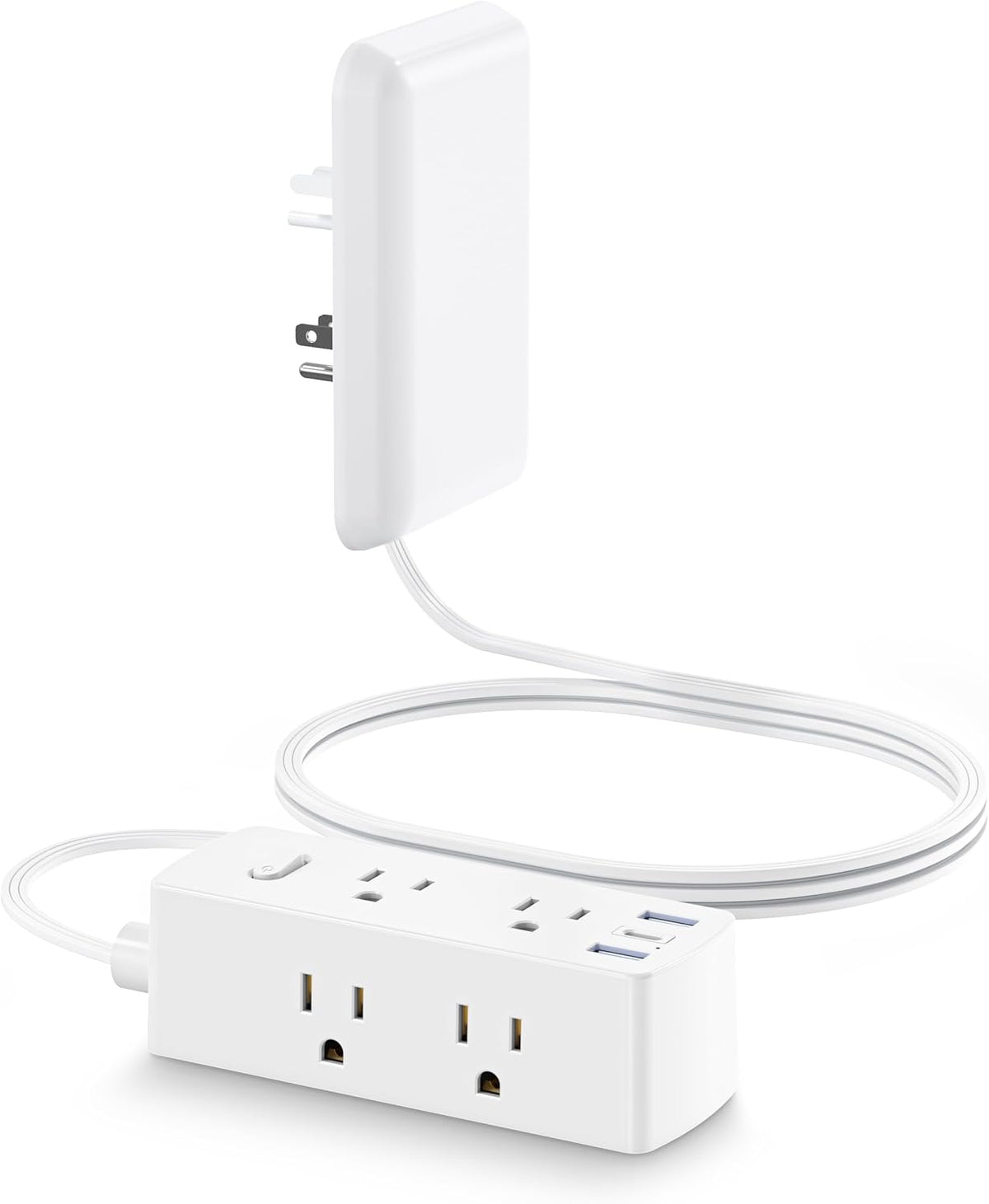 ultra-thin flat plug designed to sit flush against the wall in tight spots