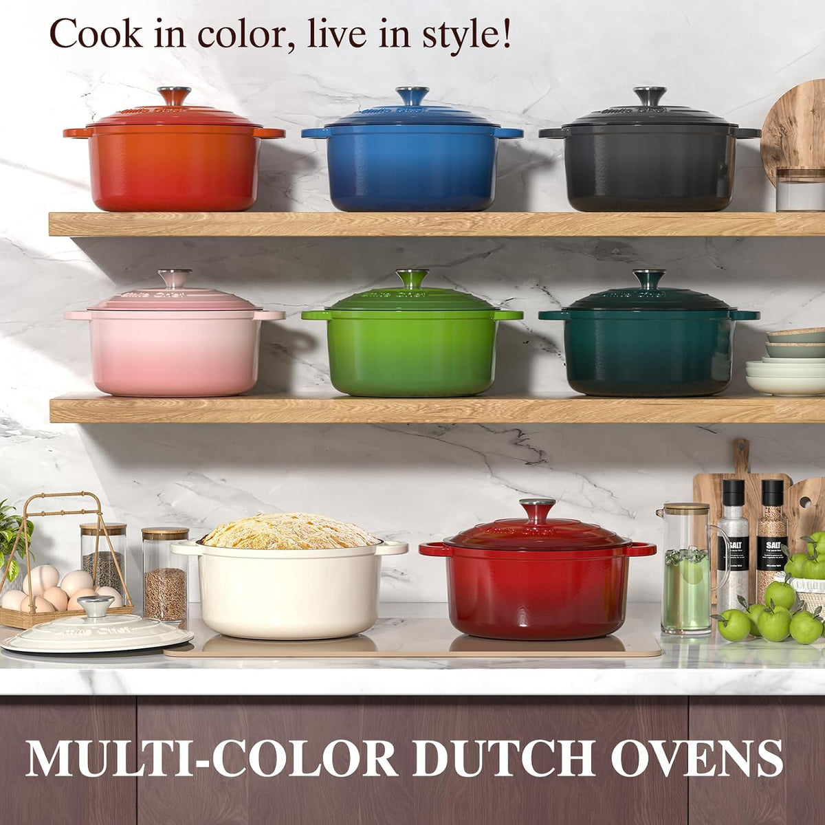 Umite Chef Premium Enameled Cast Iron Dutch Oven 5QT - Restaurant-Grade Craftsmanship for the Home Connoisseur