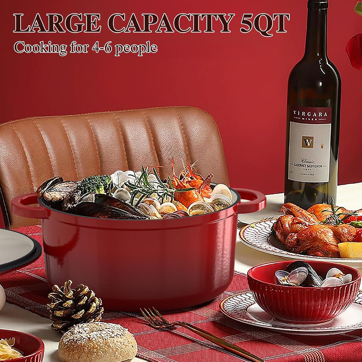 Umite Chef Premium Enameled Cast Iron Dutch Oven 5QT - Restaurant-Grade Craftsmanship for the Home Connoisseur