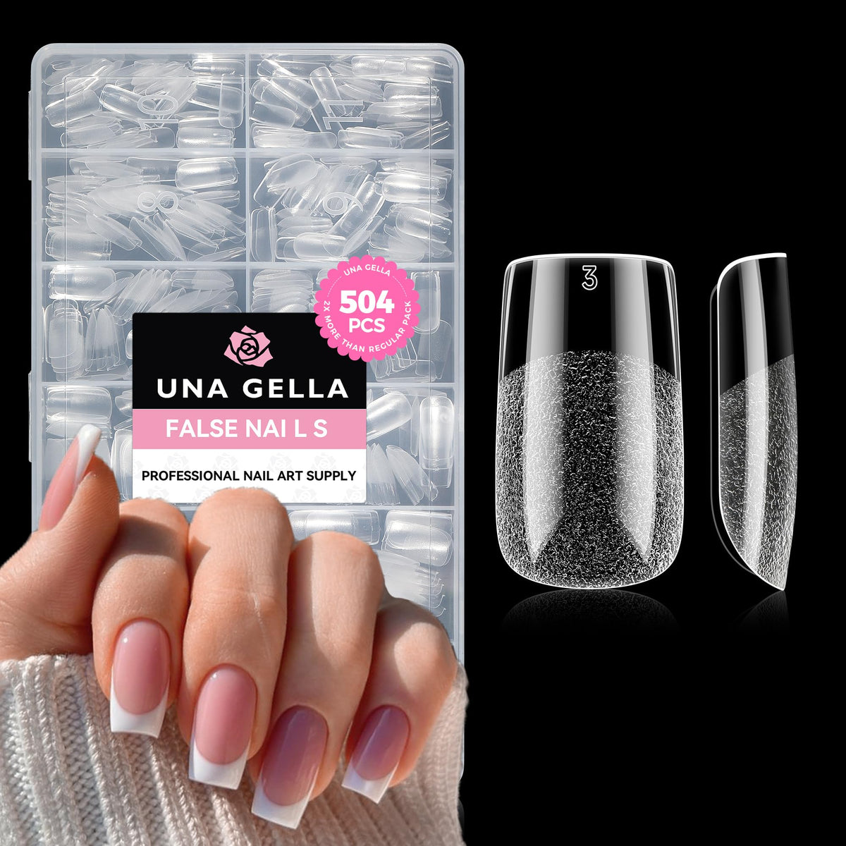 UNA GELLA Nail Tips Square: 504PCS Short Square Nail Tips Pre Etched Gel Fake Nails Tips, No C Curve For Women DIY Nail Extension French Style Salon Home Full Cover Soft Acrylic False Tips 12 Sizes
