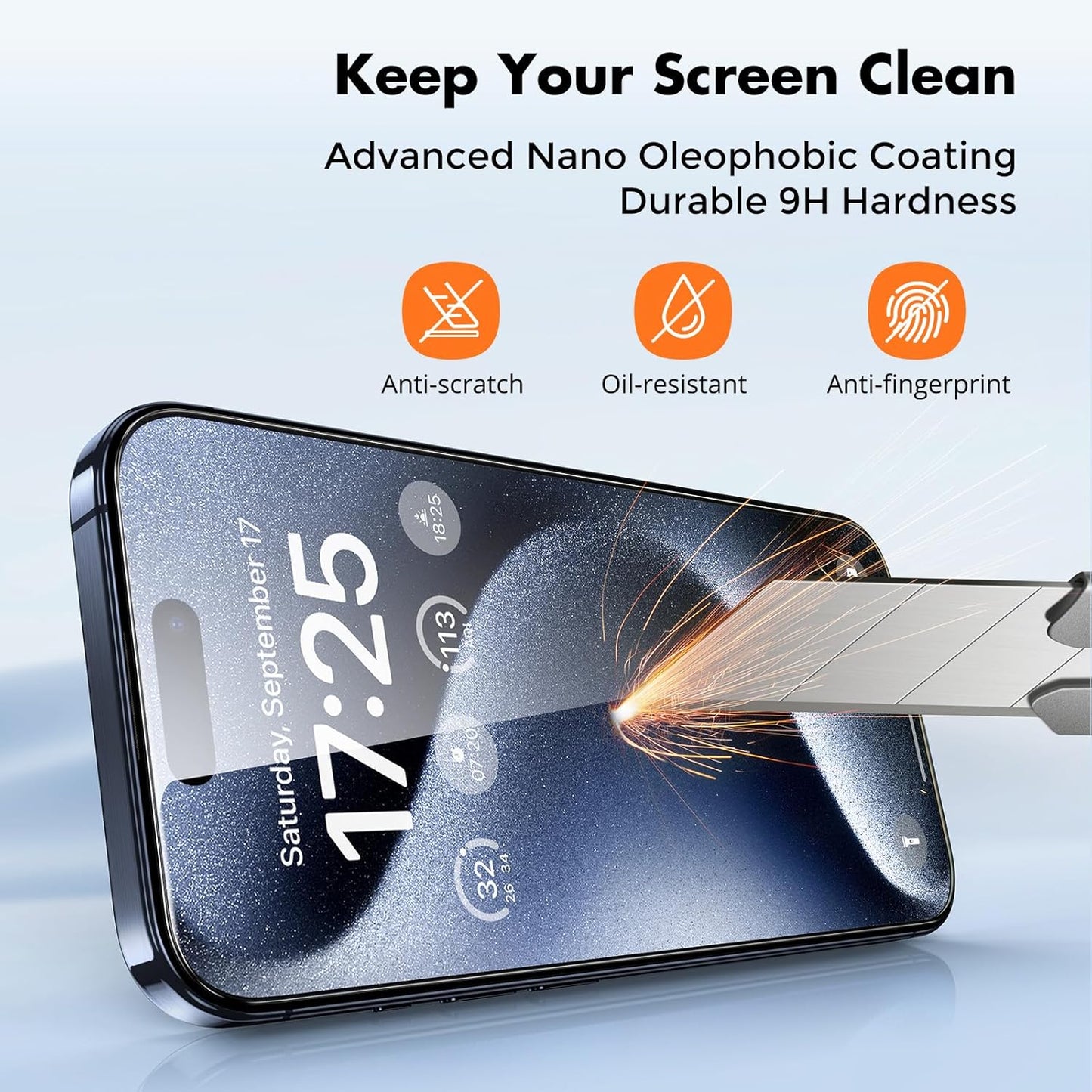 UNBREAKcable Shatterproof Tempered Glass Screen Protector for iPhone 15 Pro Max 6.7" – 3-Pack Durable 9H Protection for Kids' Backpack and Playroom