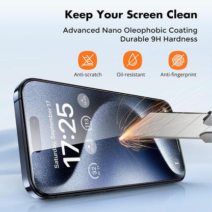 UNBREAKcable Shatterproof Tempered Glass Screen Protector for iPhone 15 Pro Max 6.7" – 3-Pack Durable 9H Protection for Kids' Backpack and Playroom