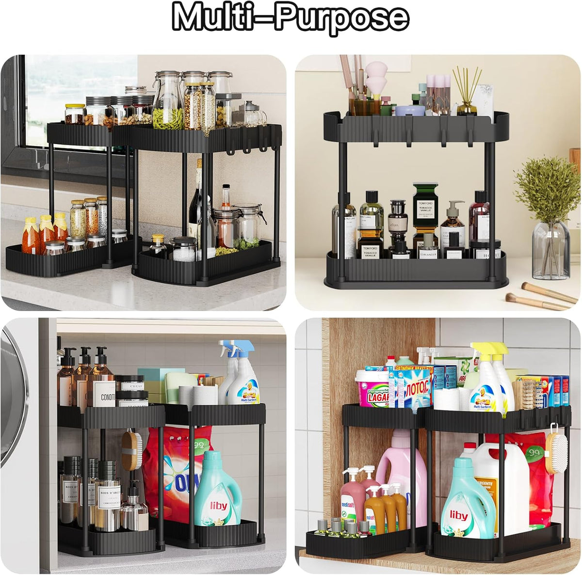 Under Sink Organizer Pull Out Drawer – Stylish Cabinet Storage for Modern Kitchen Decor, 2-Pack Black