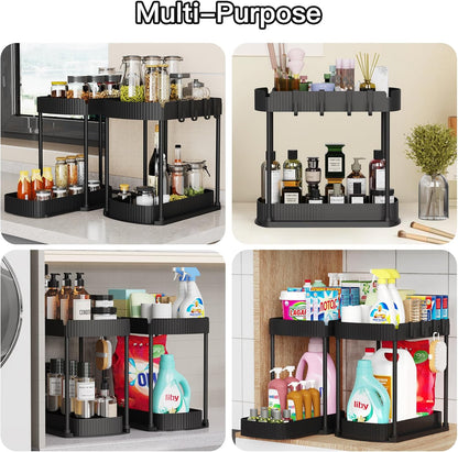 Under Sink Organizer Pull Out Drawer – Stylish Cabinet Storage for Modern Kitchen Decor, 2-Pack Black