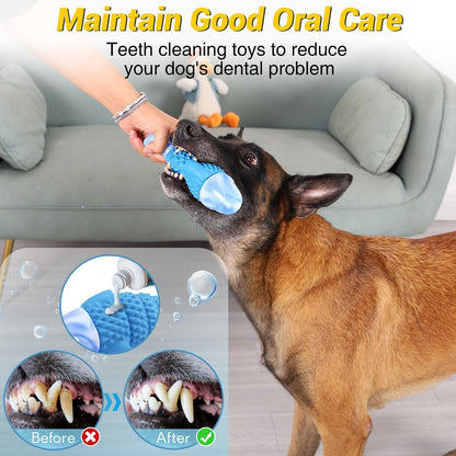 uneven rubber texture designed for teeth cleaning when combined with toothpaste or peanut butter