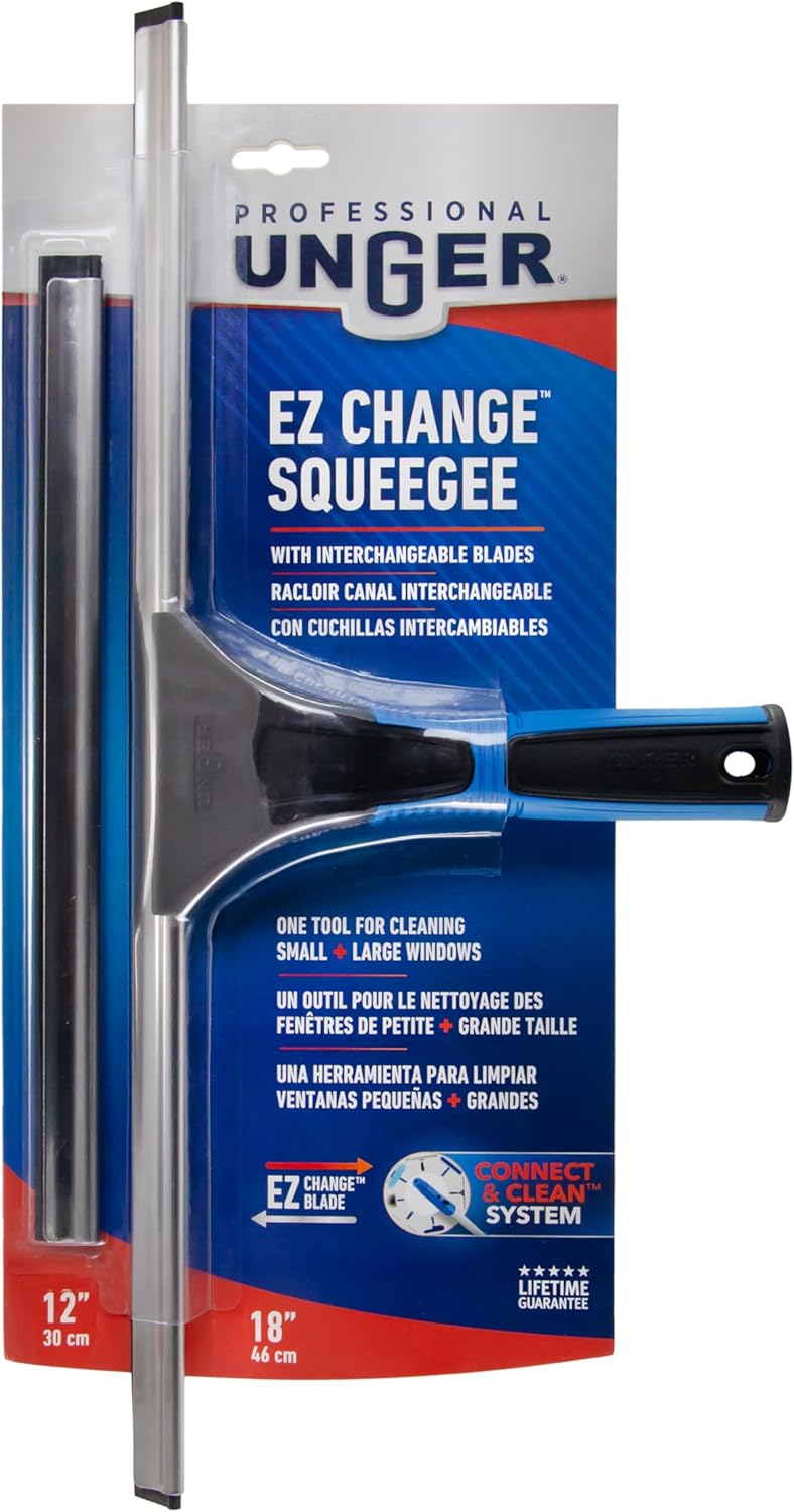 Unger Professional 18" and 12" Window Squeegee – Polished Glass Cleaner for Stylish Bathroom Mirrors and Shower Doors