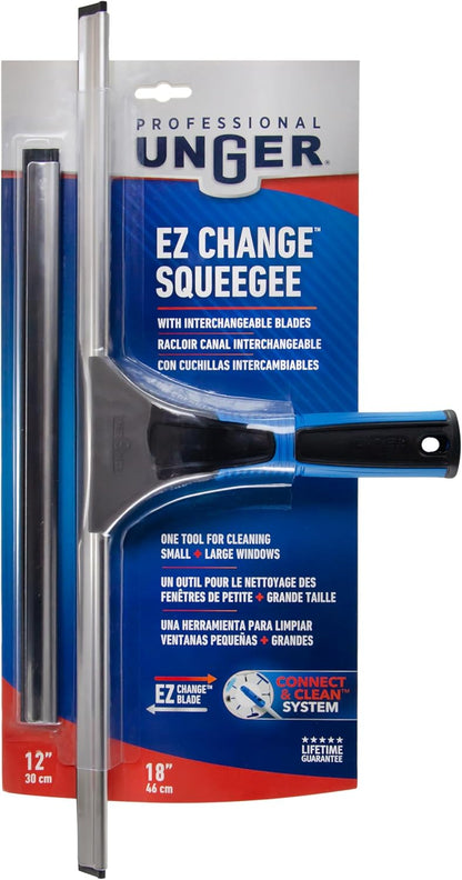 Unger Professional 18" and 12" Window Squeegee – Polished Glass Cleaner for Stylish Bathroom Mirrors and Shower Doors