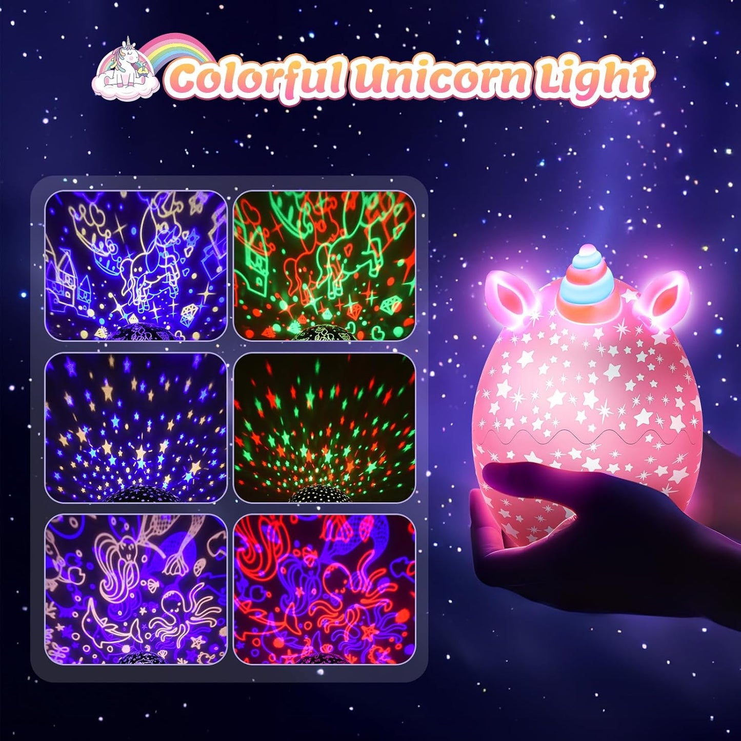 Unicorn Night Light for Girls Bedroom – Child-Safe 3-in-1 Projector Lamp for Nursery and Playroom