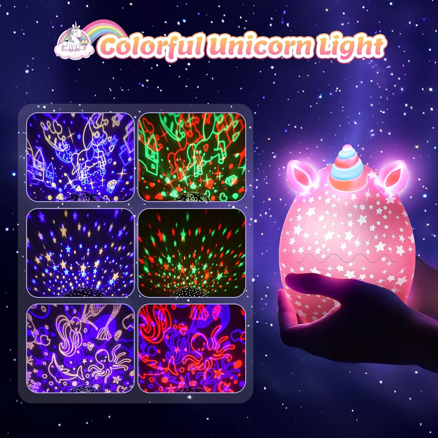 Unicorn Night Light for Girls Bedroom – Child-Safe 3-in-1 Projector Lamp for Nursery and Playroom