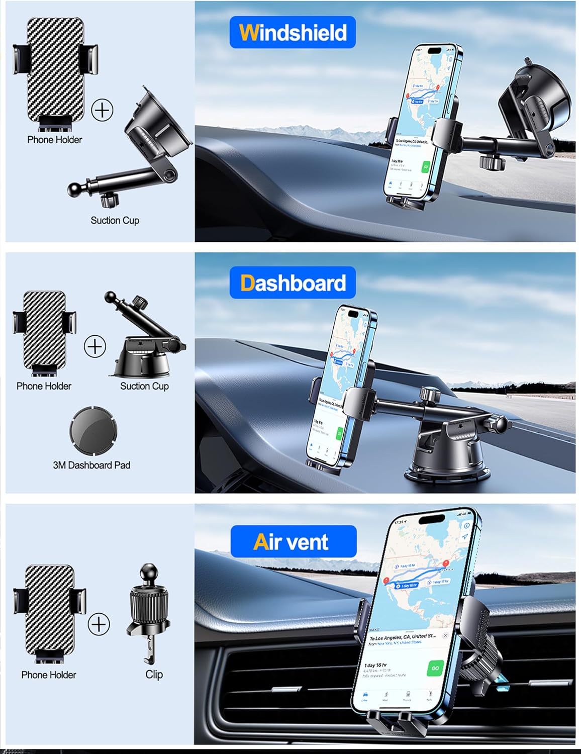 universal clamp fitting all 4.0 to 7.1 inch smartphones up to 14mm thick, including gps devices