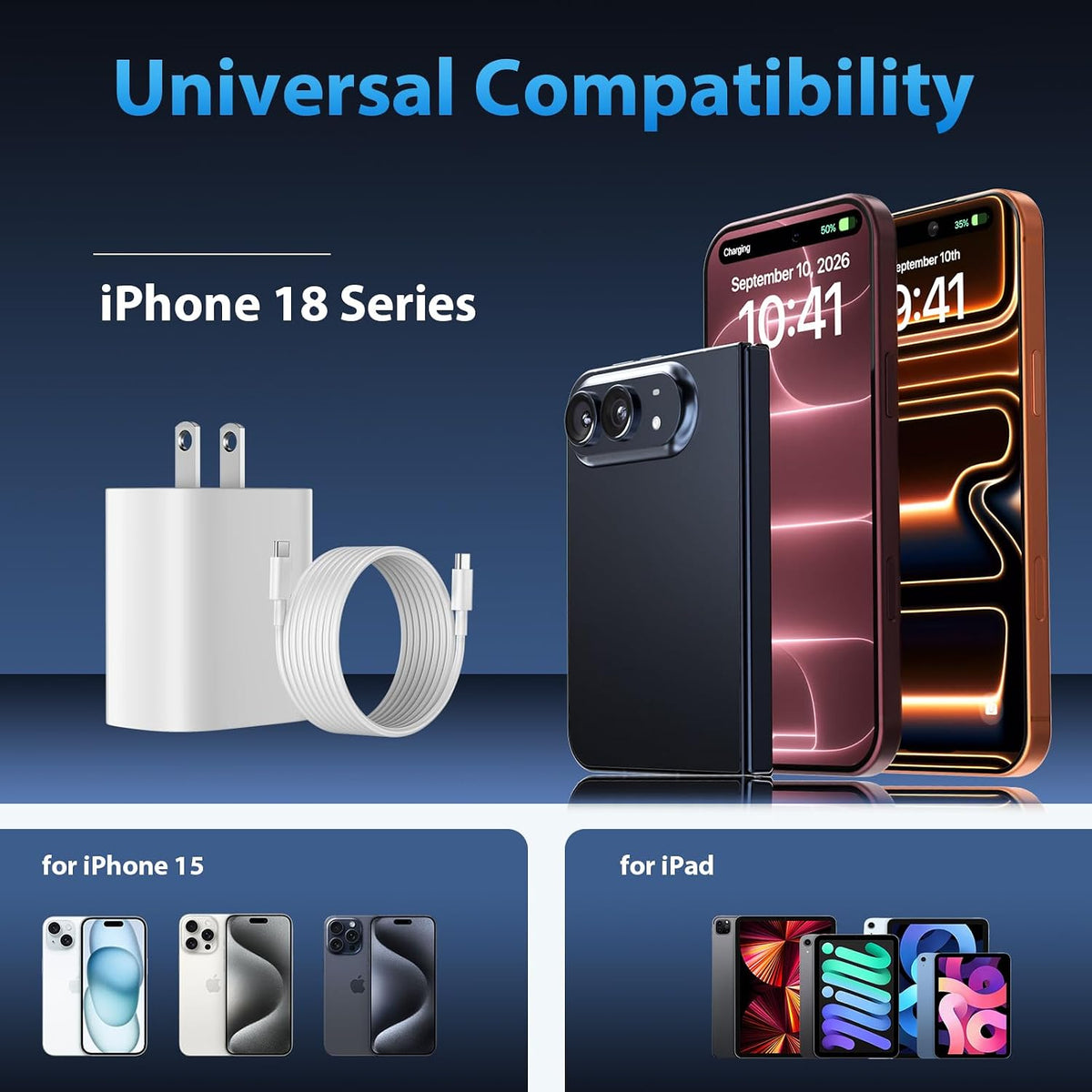 universal compatibility across iphone 15/16/17/18 series, ipad pro 11/12.9, ipad air, ipad mini, and samsung galaxy s21–s24