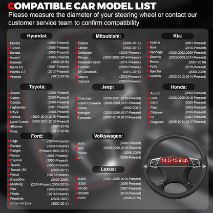 universal fit for 14.5 to 15 inch (37-39 cm) standard steering wheels