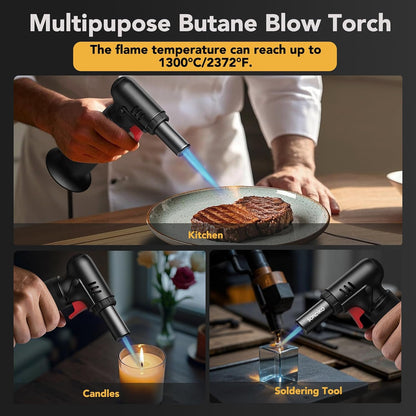 universal small butane tank fitting with included red nozzle-lengthening adapter