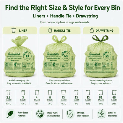 UNNI Biodegradable Bags – Clean-Looking 13 Gallon Kitchen Pail Liners for Simple Routines