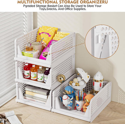Upgraded Closet Organizers and Storage – Clean Design Dorm Room Storage, No-Tool Stackable Organizer Bins 5-Pack Neutral