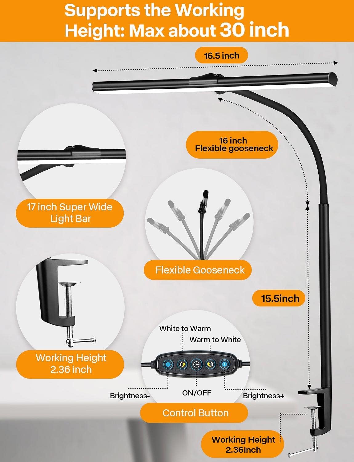 usb 5v/2a power input with 78-inch cable, 10w consumption, and 50,000-hour led lifespan