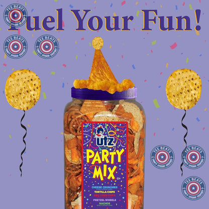 Utz Party Mix 26 oz Barrel - Kid-Friendly After-School Snack for Lunchboxes and Playroom Pantry Stocking