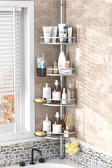 AuroraHome Tall Corner Shower Caddy – Family-Safe Corner Storage with Open-Grid Drainage to Prevent Standing Water and Bacteria