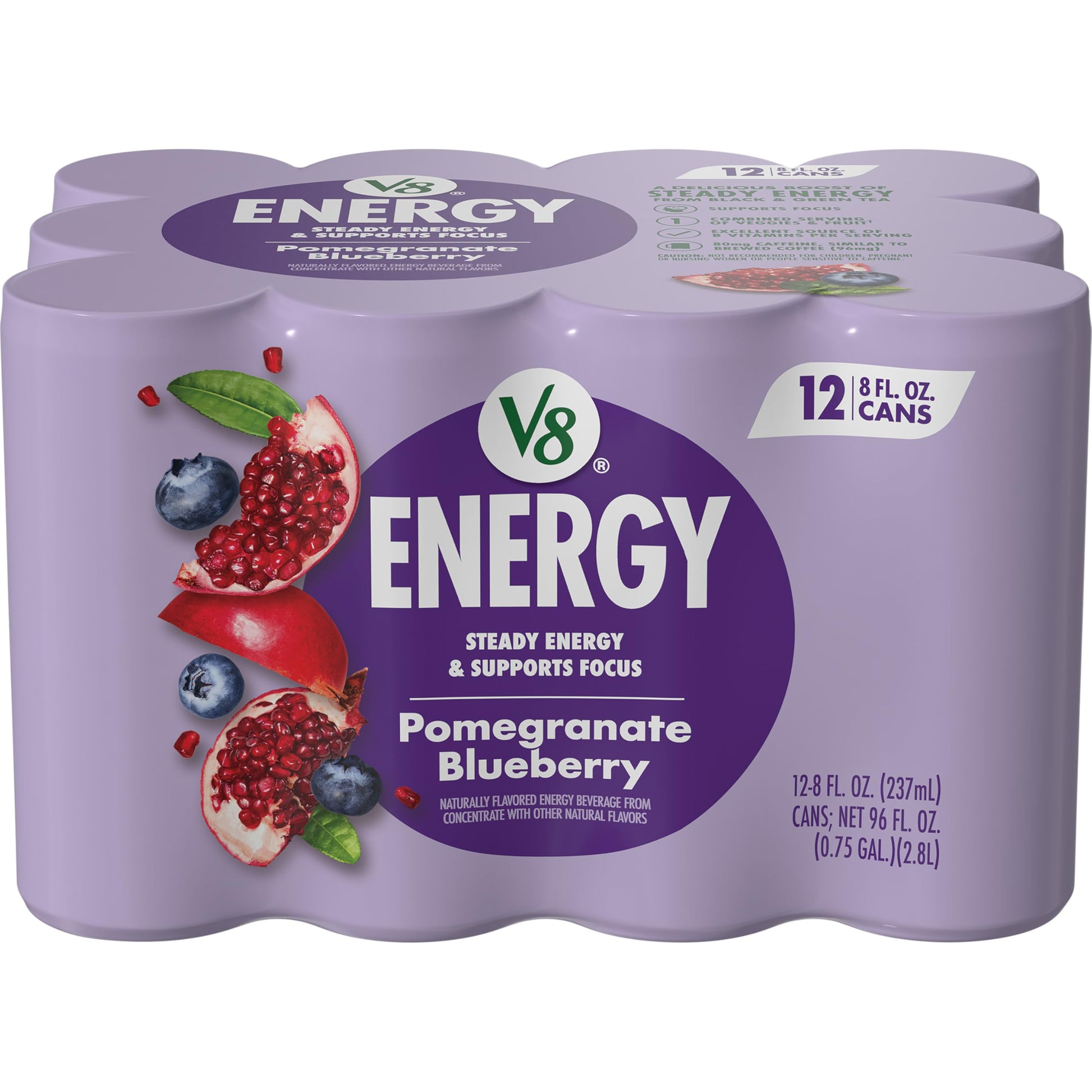 V8 +Energy Sparkling Strawberry Kiwi – Clean 80mg Caffeine Boost for Home Office Focus