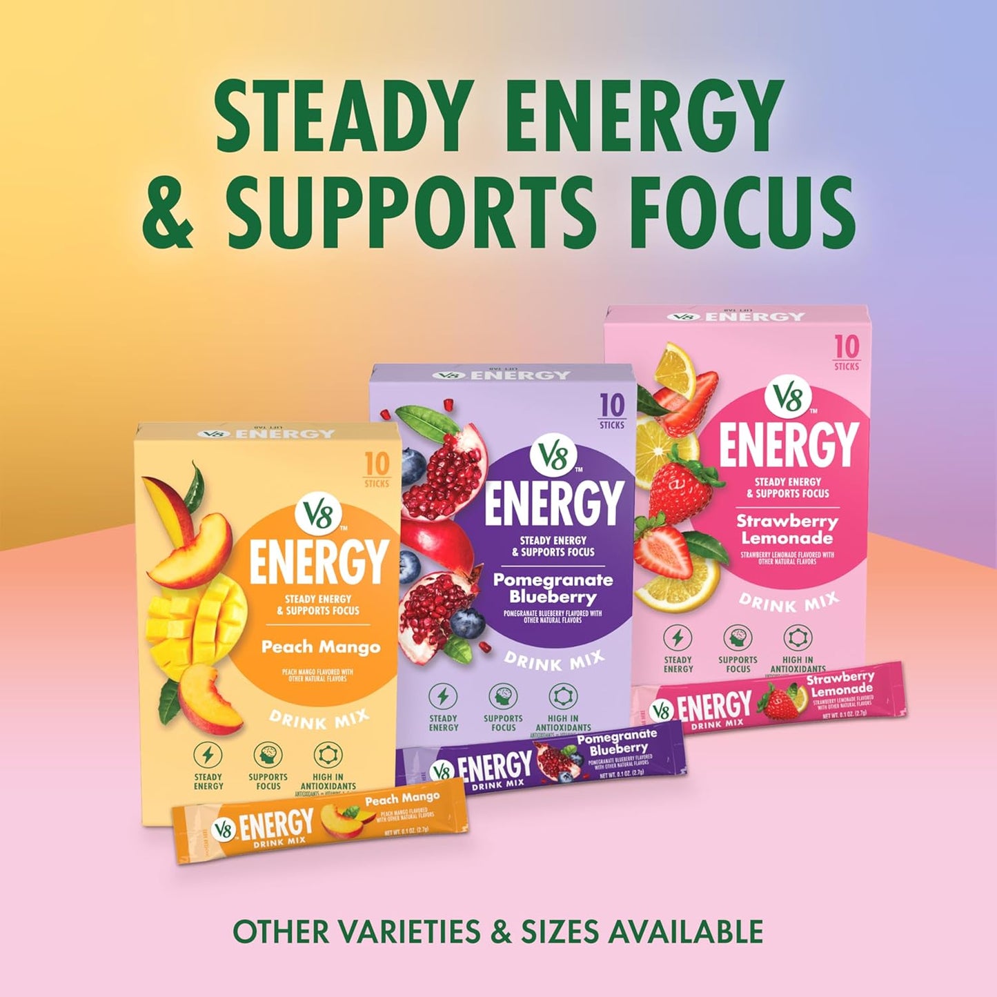 V8 Energy Strawberry Lemonade Energy Drink Powder Gift Box for Busy Professionals, Healthy Caffeine Swap