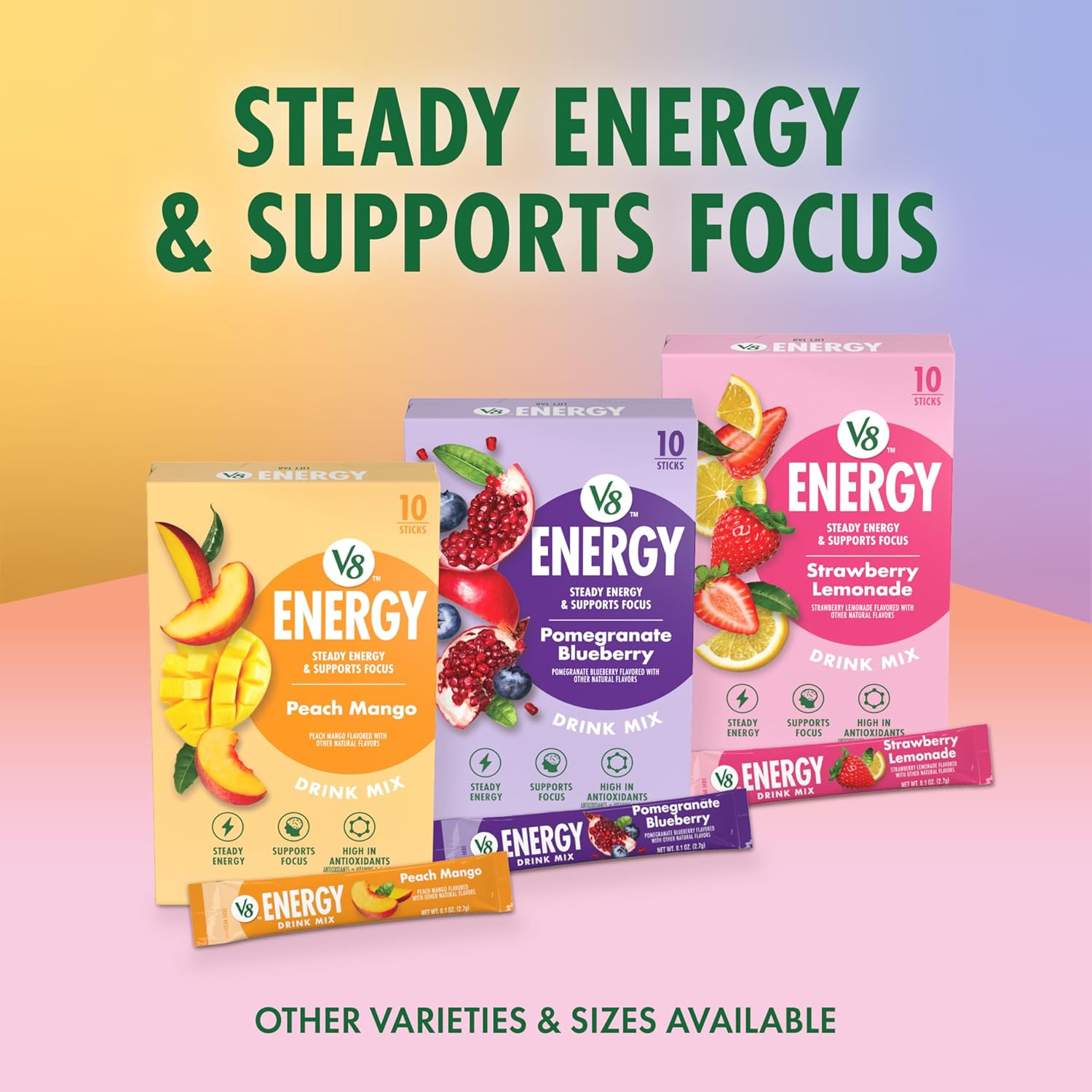 V8 Energy Strawberry Lemonade Energy Drink Powder Gift Box for Busy Professionals, Healthy Caffeine Swap