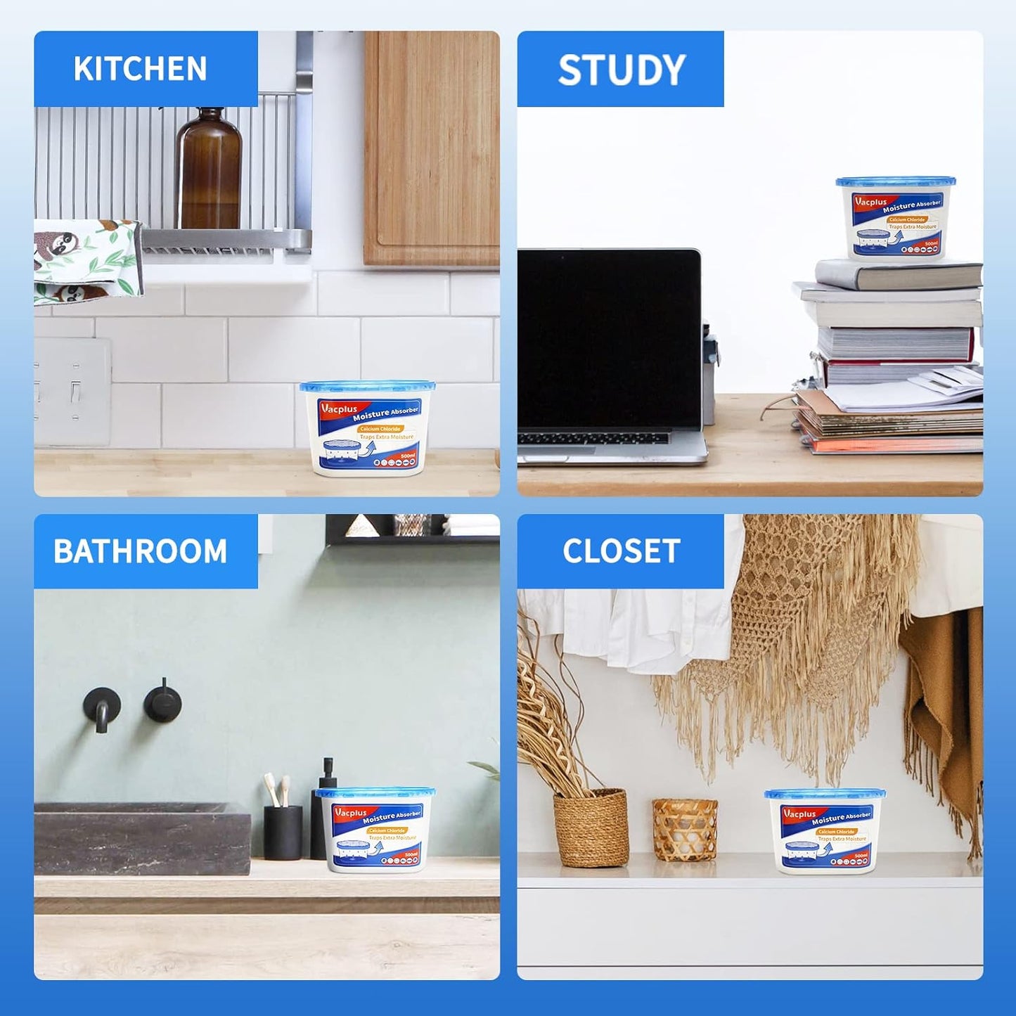 Vacplus Moisture Absorbers – Neutral-Tone Passive Moisture Absorber for Capsule Storage and Small Space Living