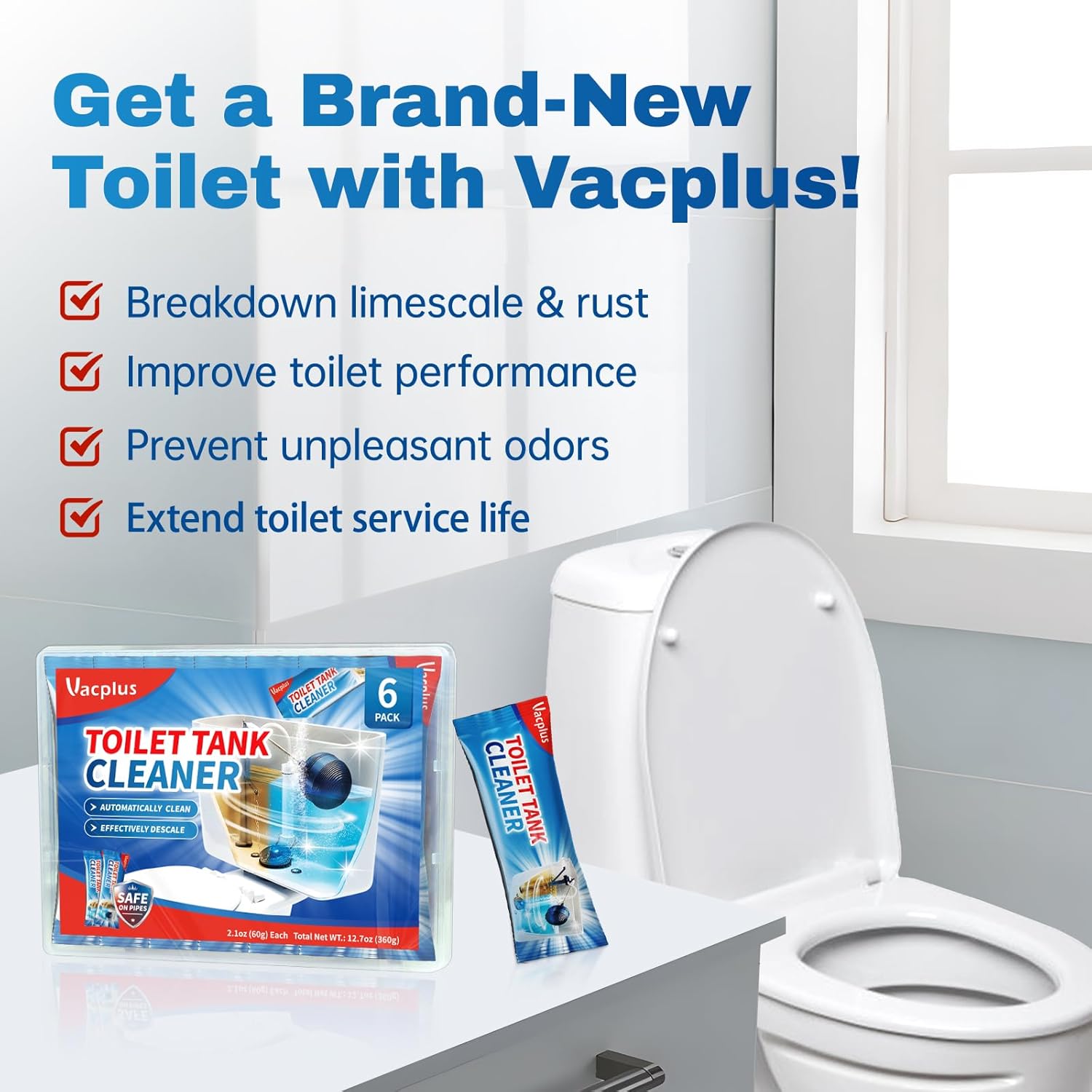 Vacplus Toilet Tank Cleaner - 6 Pack Hands-Free Tablets That Free Up Your Weekly Cleaning Schedule