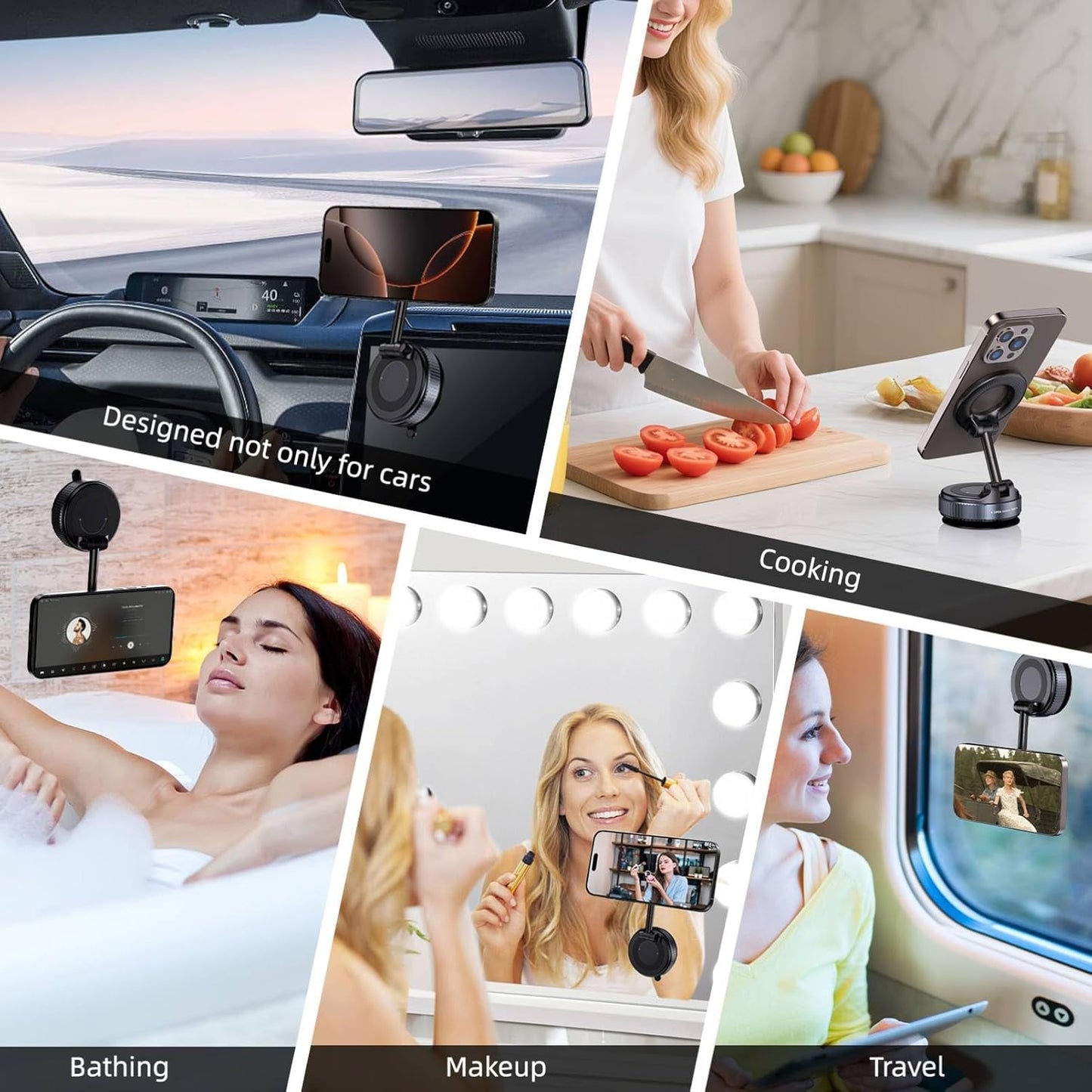 Vacuum Magnetic Suction Phone Holder – Adjustable Magnetic Phone Mount for Following Recipes in the Kitchen, Black