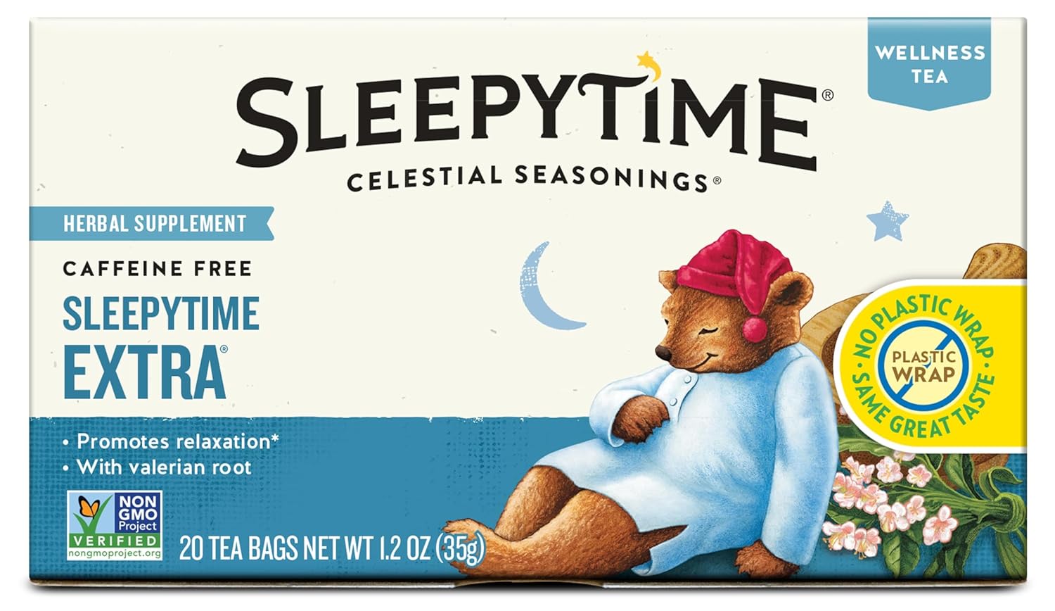 valerian root combined with chamomile, spearmint, lemongrass, hawthorn, and tilia flowers