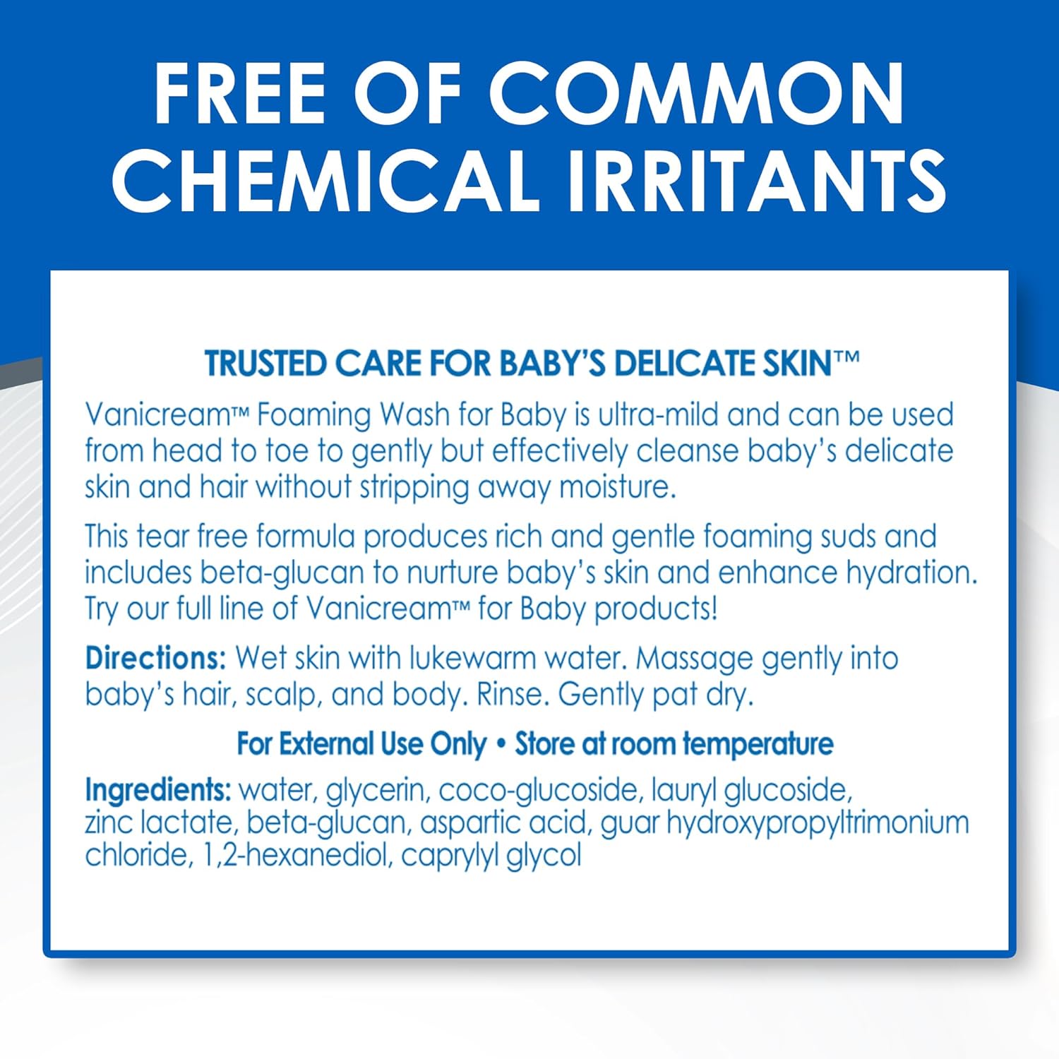 Vanicream Baby Foaming Wash – Hypoallergenic Tear-Free Cleanser Free of Fragrance, Dyes, and Parabens, 8 oz