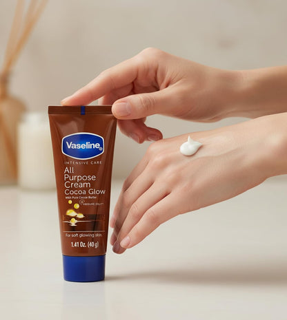 Vaseline All Purpose Cream Cocoa Glow – Streamlined Body Moisturizer for Clean Bathroom Counters, 4-Pack