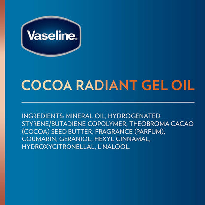 Vaseline Intensive Care Cocoa Radiant Body Gel Oil – Simple One-Step Body Moisturizer for Capsule Bathroom Routines, 6.8 oz Pack of 3