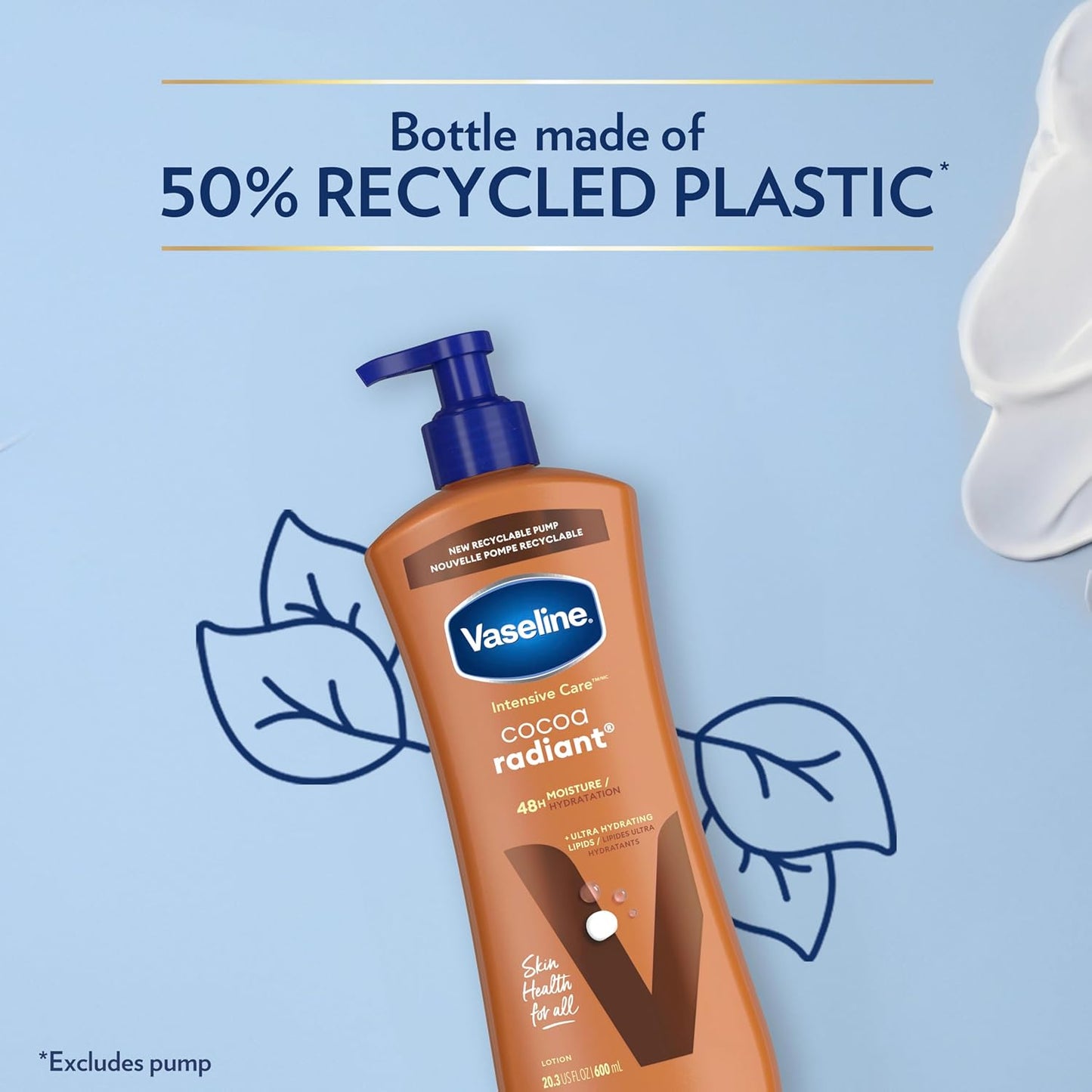 Vaseline Intensive Care Cocoa Radiant Body Lotion – Quick-Absorbing Morning Moisturizer for Busy Professionals On the Go