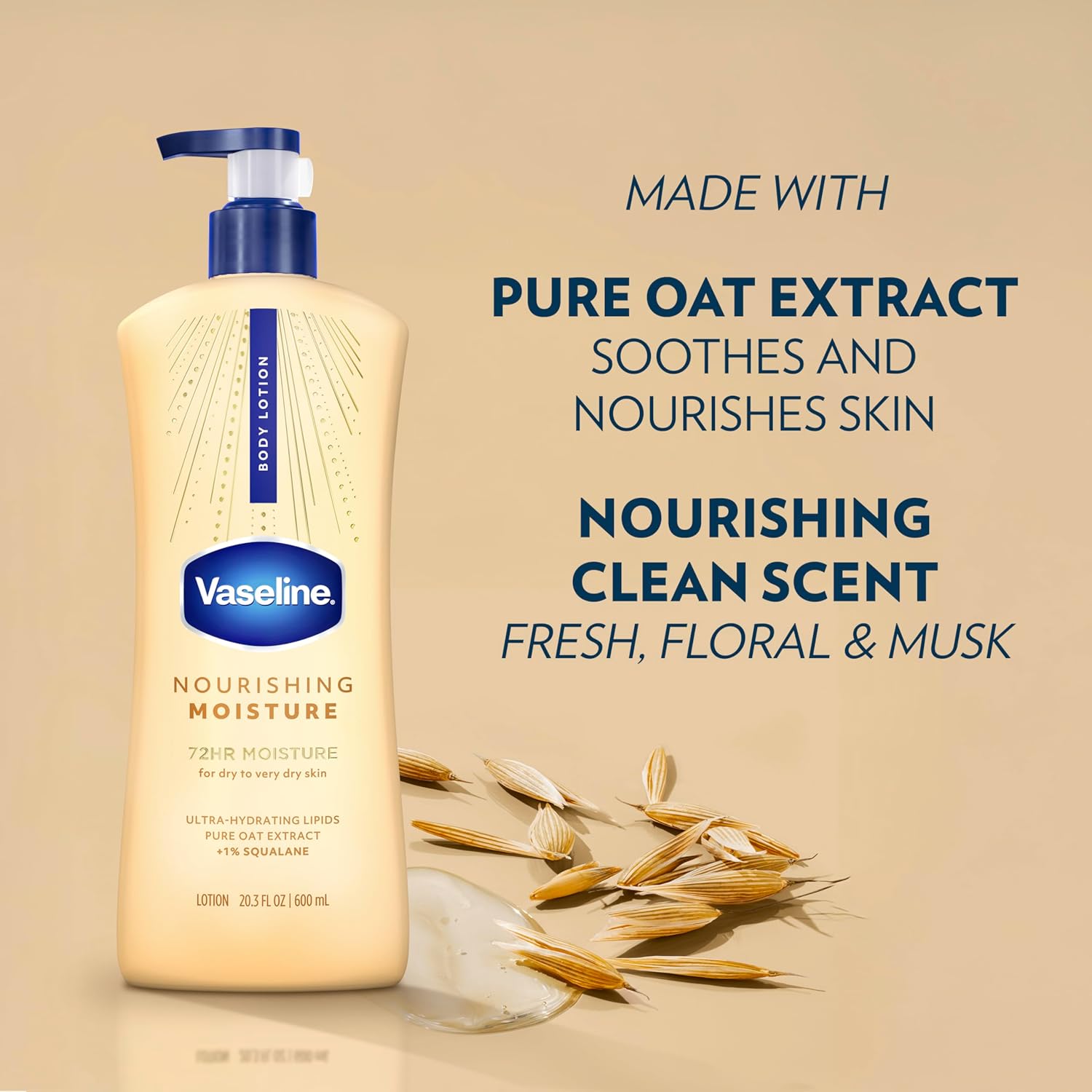 Vaseline Intensive Care Nourishing Body Lotion – Calming Post-Shower Wellness Routine with 48-Hour Hydration for Dry Skin, 20.3 oz Pump, Pack of 3