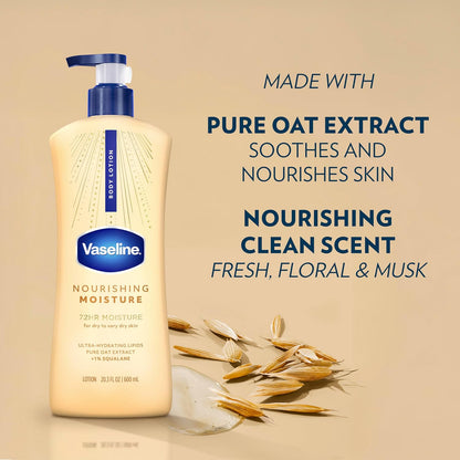 Vaseline Intensive Care Nourishing Body Lotion – Calming Post-Shower Wellness Routine with 48-Hour Hydration for Dry Skin, 20.3 oz Pump, Pack of 3