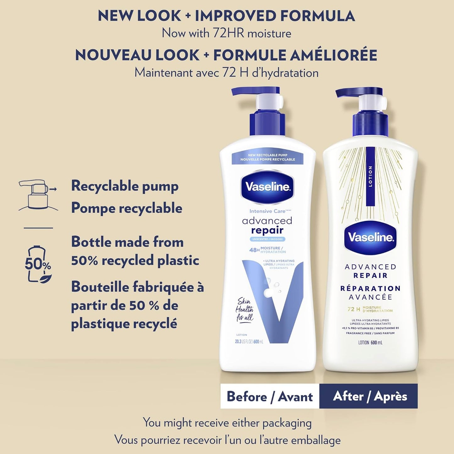Vaseline Intensive Care Unscented Advanced Repair Body Lotion – Simple One-Step Hydration for Uncluttered Routines, 20.3 oz