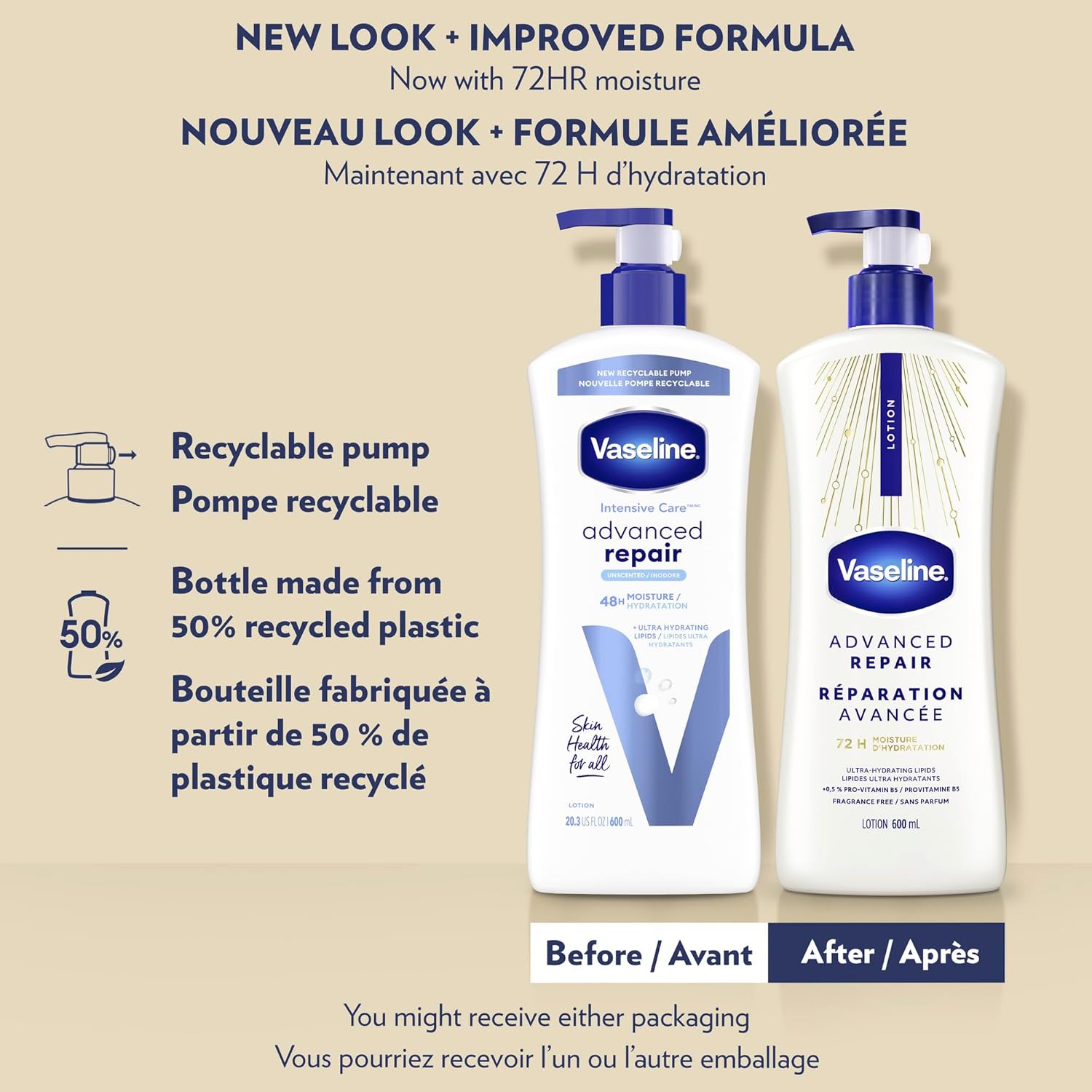 Vaseline Intensive Care Unscented Advanced Repair Body Lotion – Simple One-Step Hydration for Uncluttered Routines, 20.3 oz