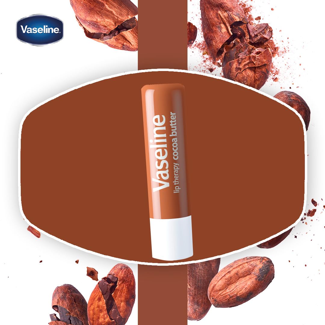 Vaseline Lip Therapy Cocoa Butter Twin Pack – Clean Aesthetic Vanity Essential, Sheer Finish Lip Balm