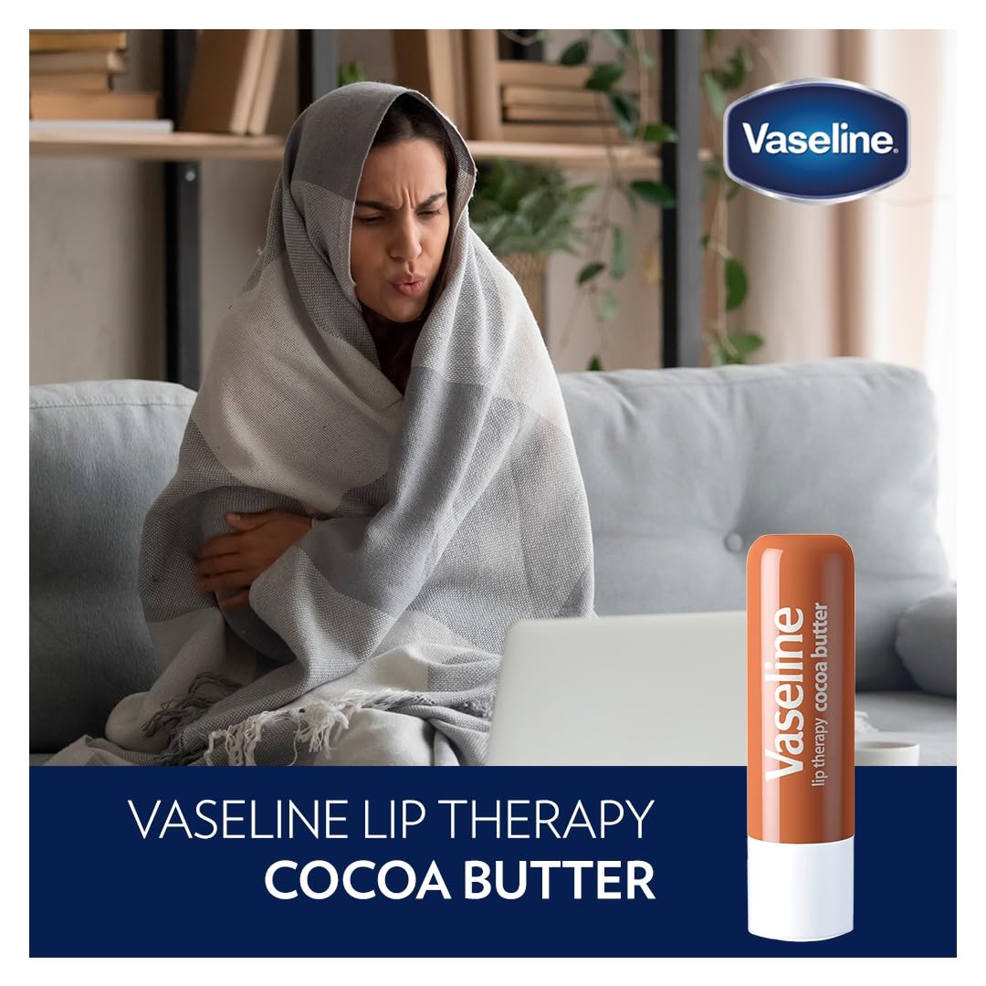 Vaseline Lip Therapy Cocoa Butter Twin Pack – Clean Aesthetic Vanity Essential, Sheer Finish Lip Balm