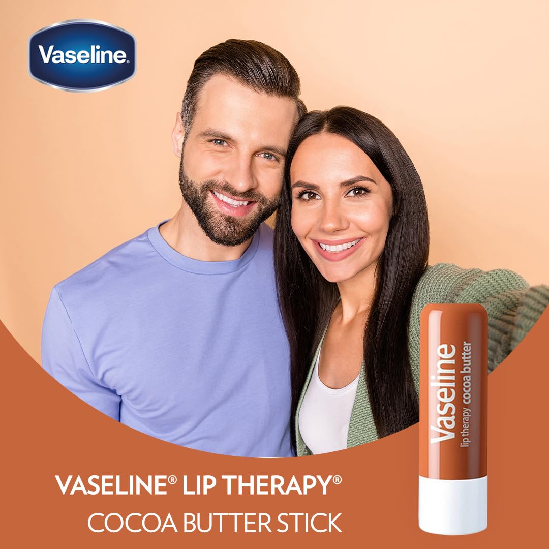 Vaseline Lip Therapy Cocoa Butter Twin Pack – Clean Aesthetic Vanity Essential, Sheer Finish Lip Balm