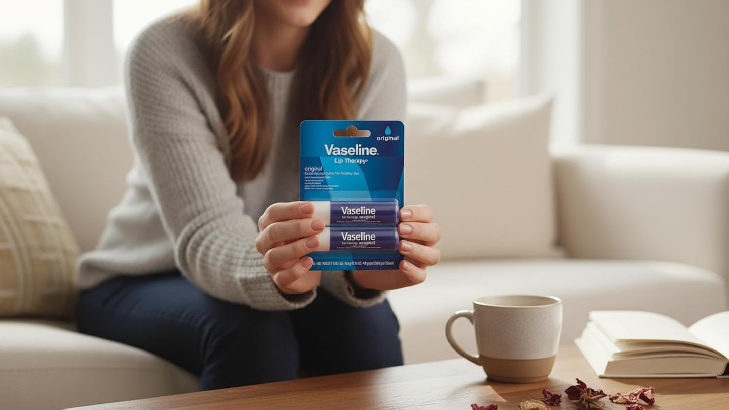 Vaseline Lip Therapy Original Care – Desk and Home Office Lip Balm, One-Handed Twist-Up Stick 6-Pack for Workday Hydration