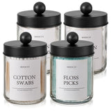Vtopia Cotton Swab Holder Set – Hostess Gift for Women, Decorative Bathroom Canisters with Pre-Printed Labels, 4-Pack