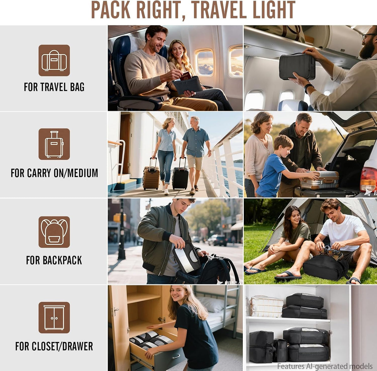 Veken Luggage Organizer Cubes – Efficient Dorm Room Storage Solution for Students Studying Abroad and Frequent Flyers