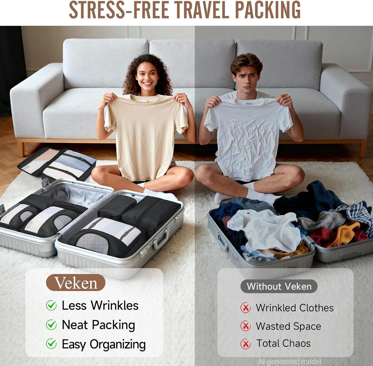 Veken Luggage Organizer Cubes – Efficient Dorm Room Storage Solution for Students Studying Abroad and Frequent Flyers