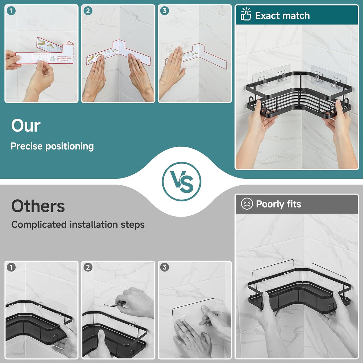 Veken Rustproof Corner Caddy – Stable No-Drill Storage Supporting Fast College Shower Setups