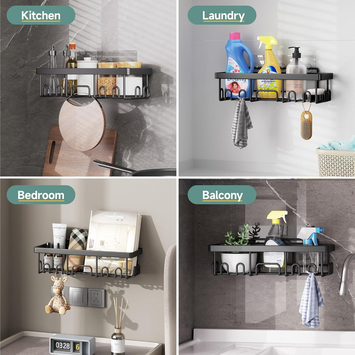 Veken Shower Caddy 6-Pack – Valentine's Day Gift for Her, Powder-Coated Rustproof Shower Organizer